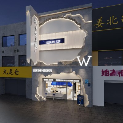 工业风奶茶店门头3D模型下载